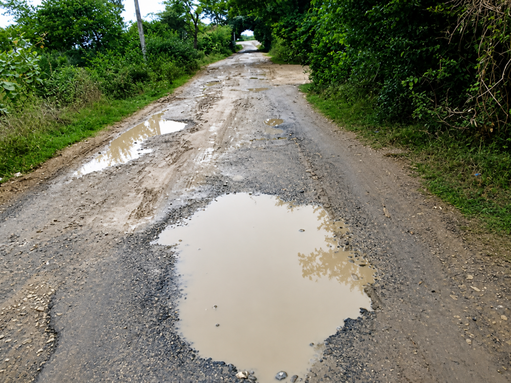 Rain in Shahjahanpur causes waterlogging on rural roads: The poor condition of the roads is exposed, causing problems for pedestrians in commuting. chatgpt image may 5, 2026, 09 47 54 am